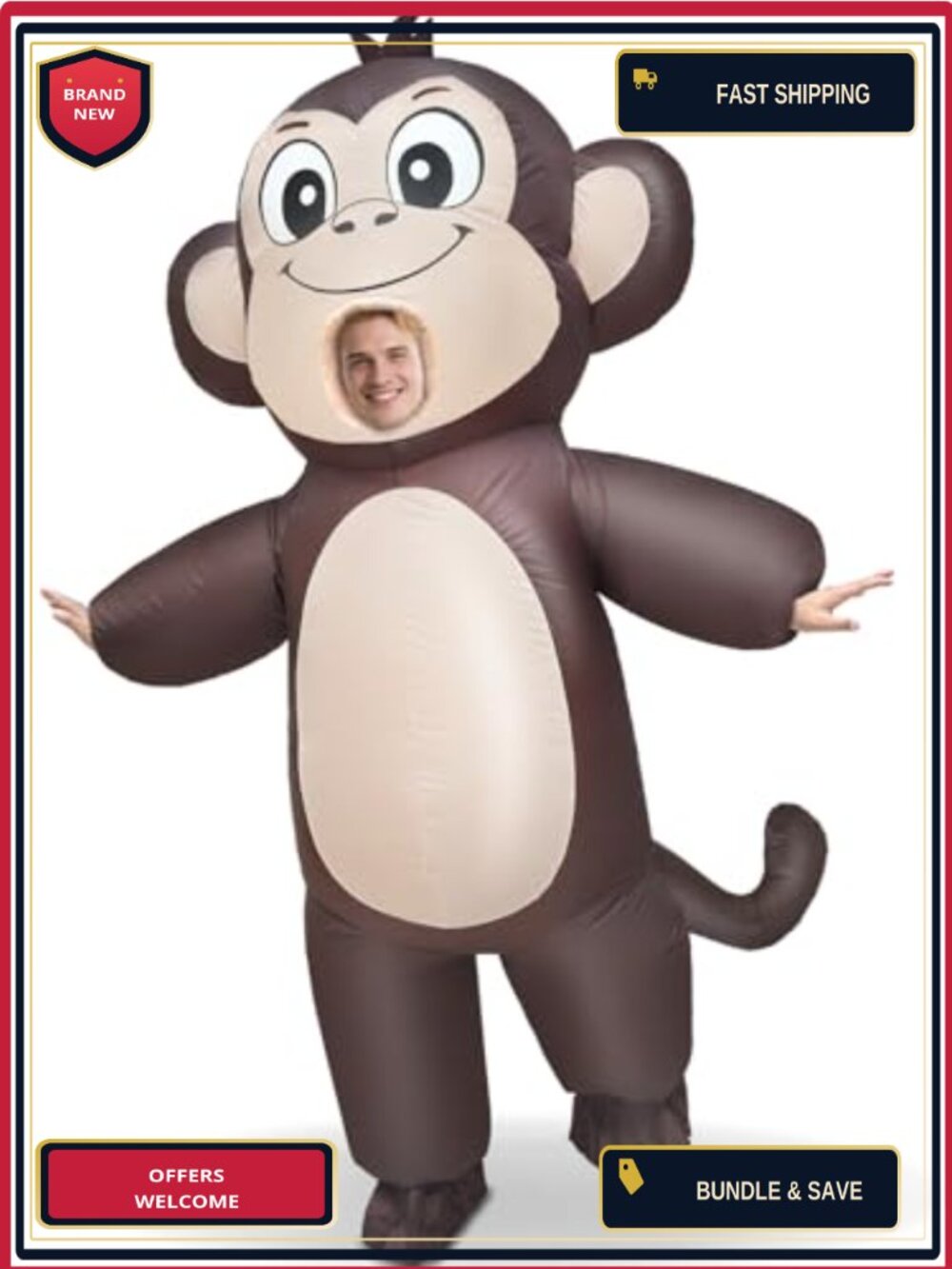Adult Inflatable Monkey Costume Full Body Blow Up Suit Halloween Cosplay